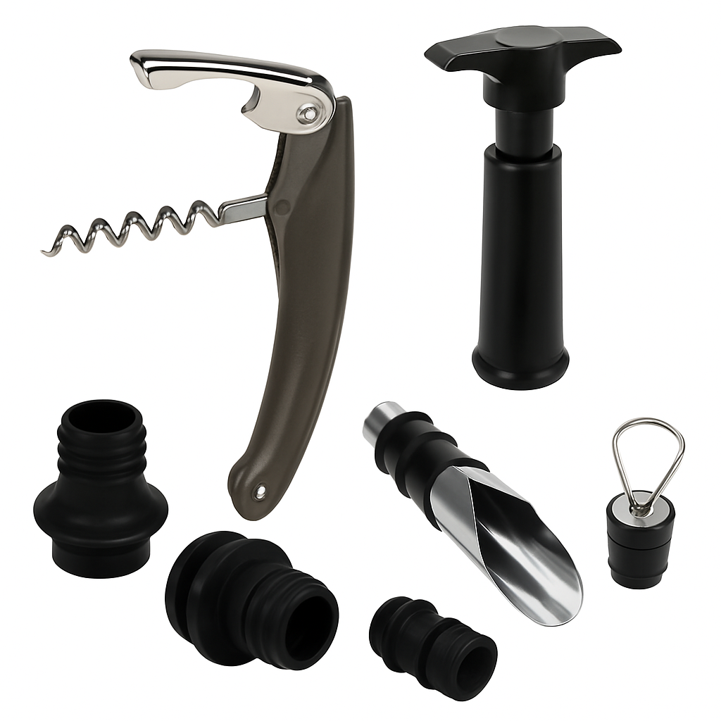 5 Pcs Wine Bottle Opener Set Wine Accessories Kit w/ Corkscrew Pourer Stopper Vacuum Pump for Home Use Sommeliers Waiters Bartenders