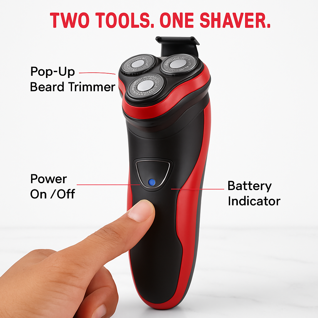 Electric Shaver with 3D Floating Heads and Pop-Up Trimmer