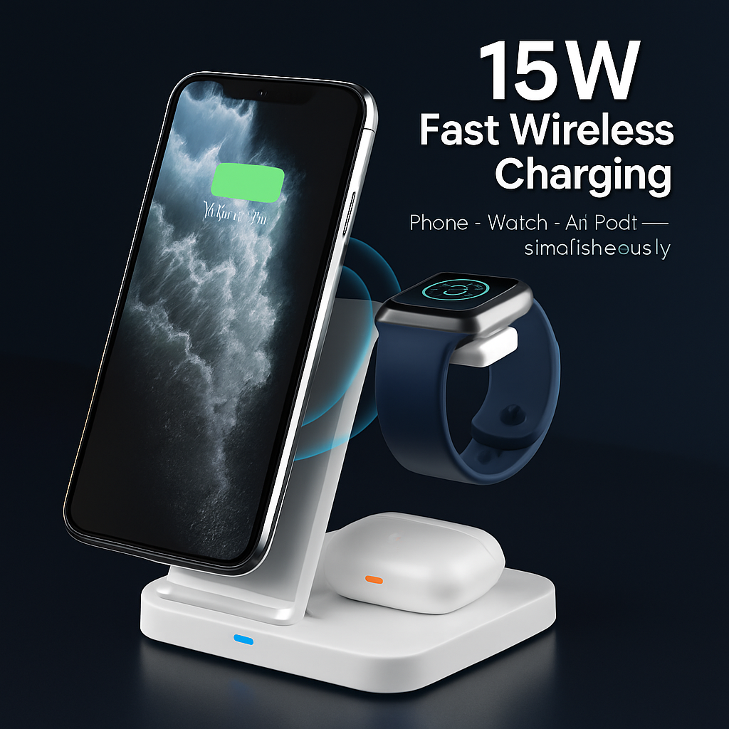 3-in-1 Wireless Qi Charger Dock for iPhone, Watch AirPods