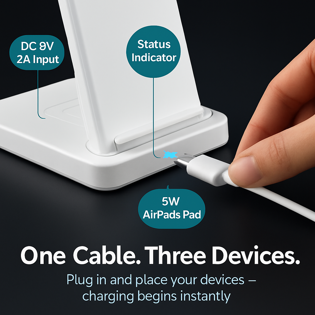 3-in-1 Wireless Qi Charger Dock for iPhone, Watch AirPods