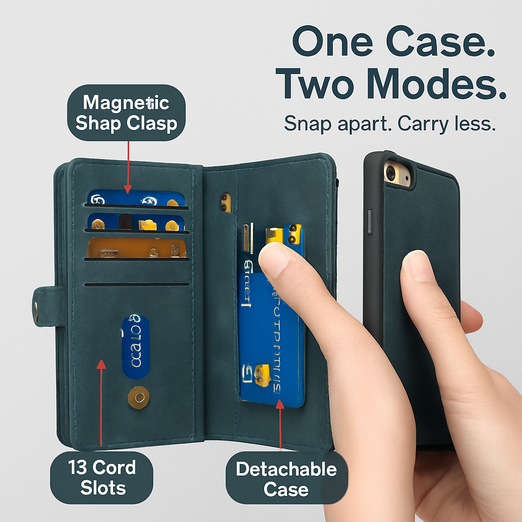 Wallet Case with Detachable Phone and Card Wallet