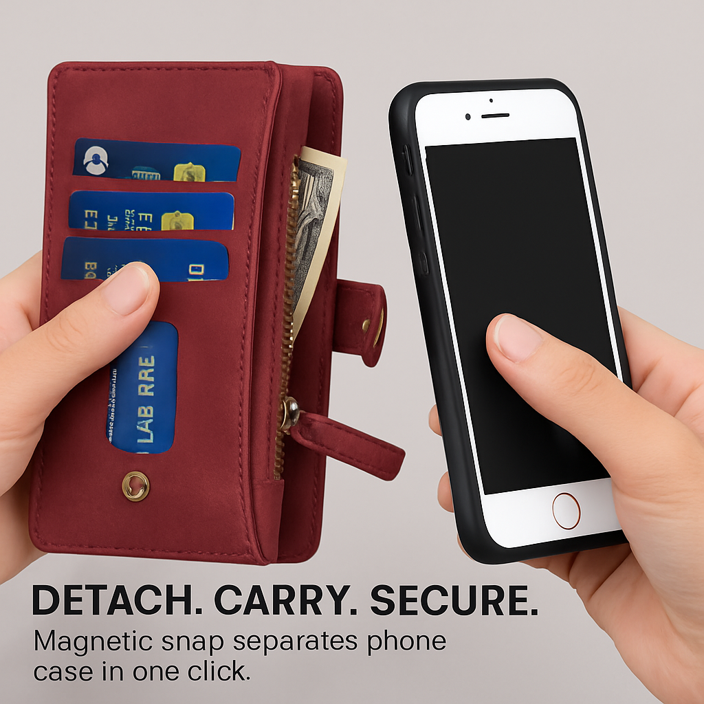 Wallet Case with Detachable Phone and Card Wallet