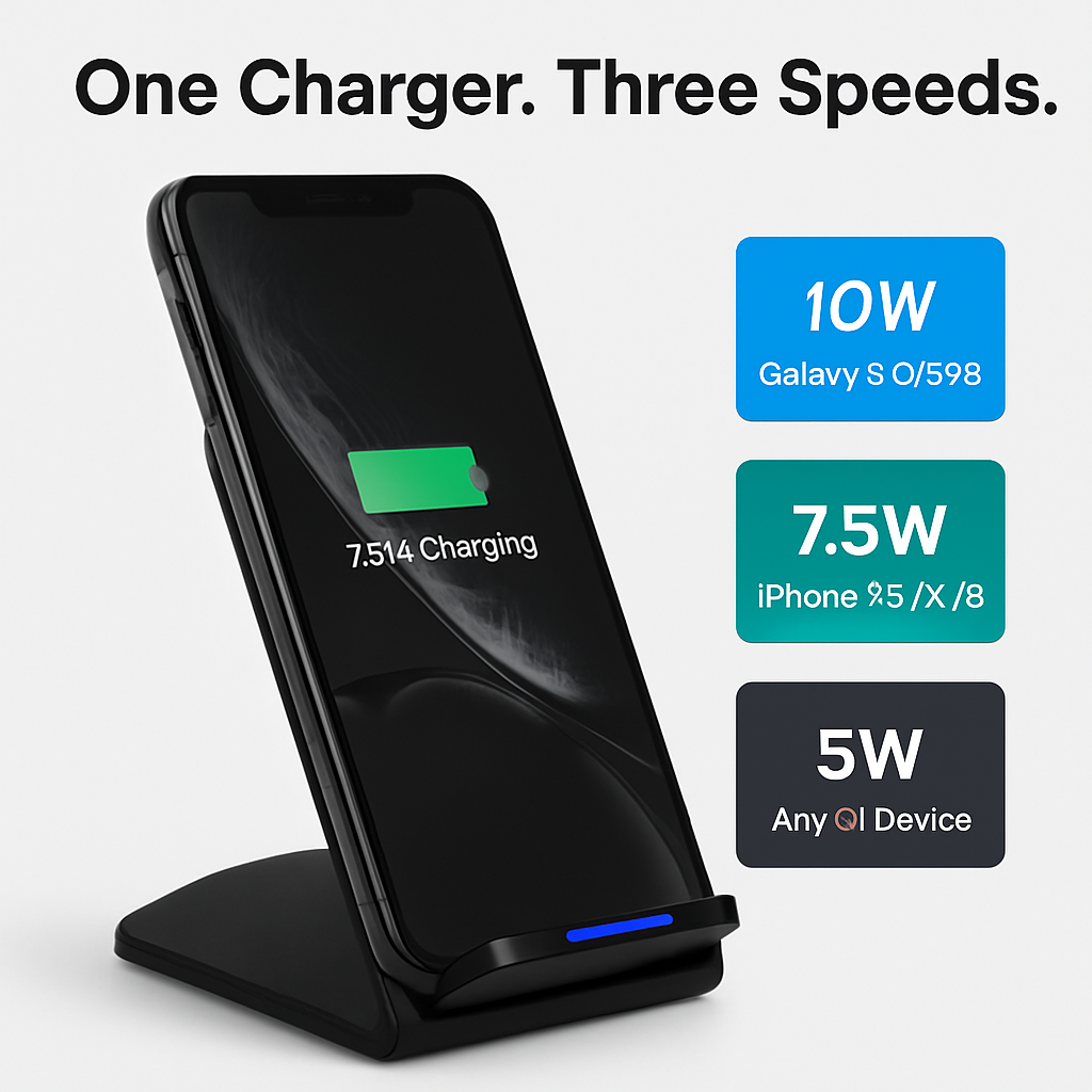 Wireless Charger with Dual Coils - Fast, Case-Friendly Stand