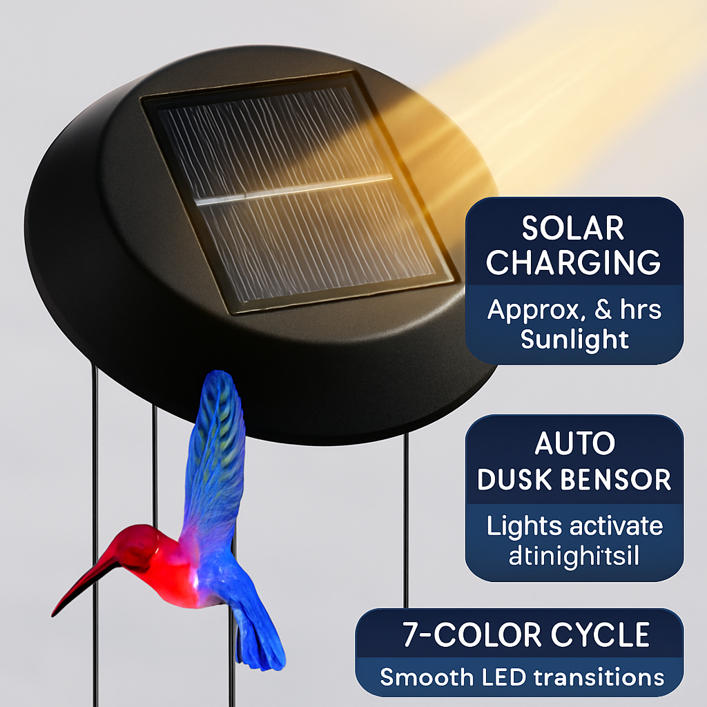Solar Hummingbird Wind Chime Color Changing