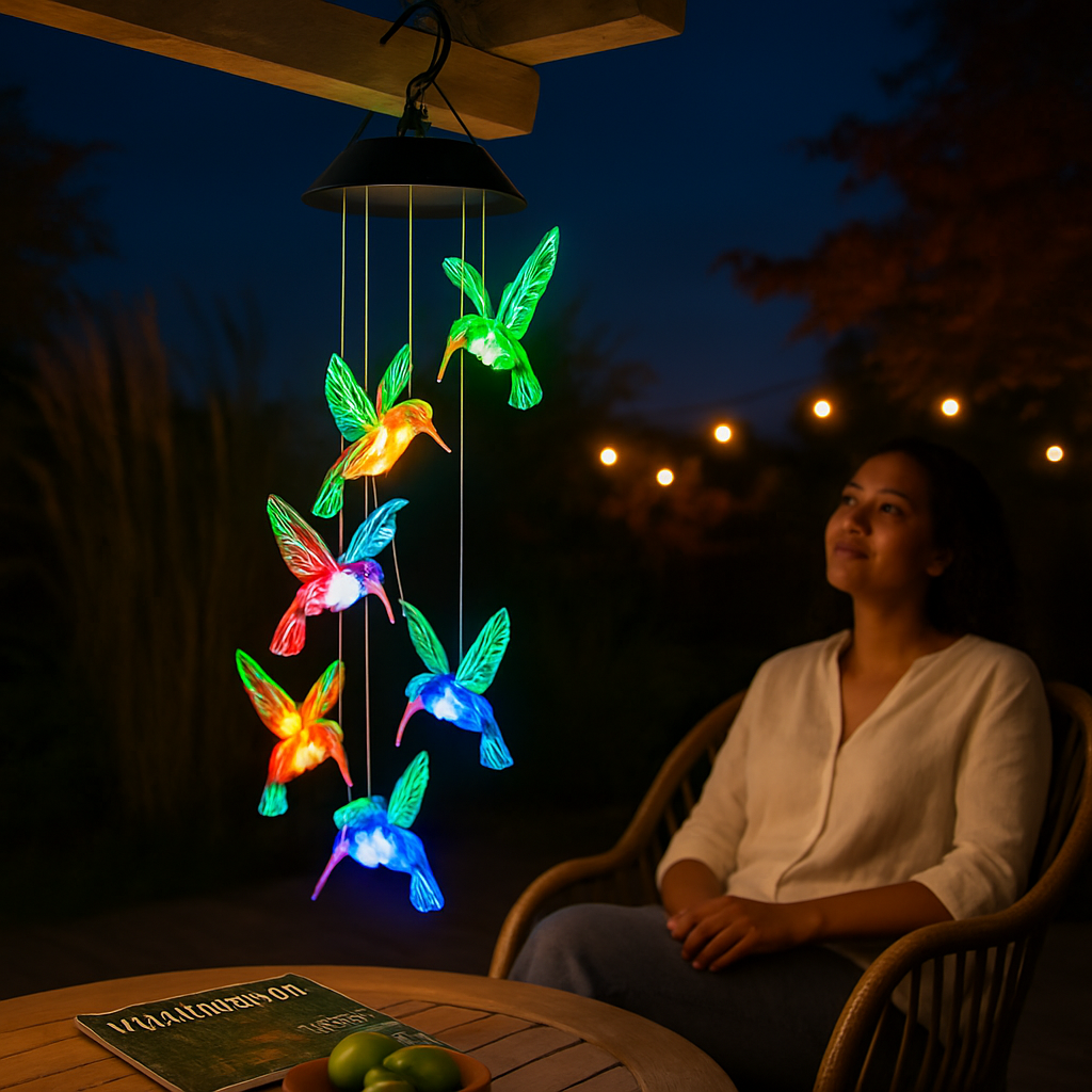 Solar Hummingbird Wind Chime Color Changing