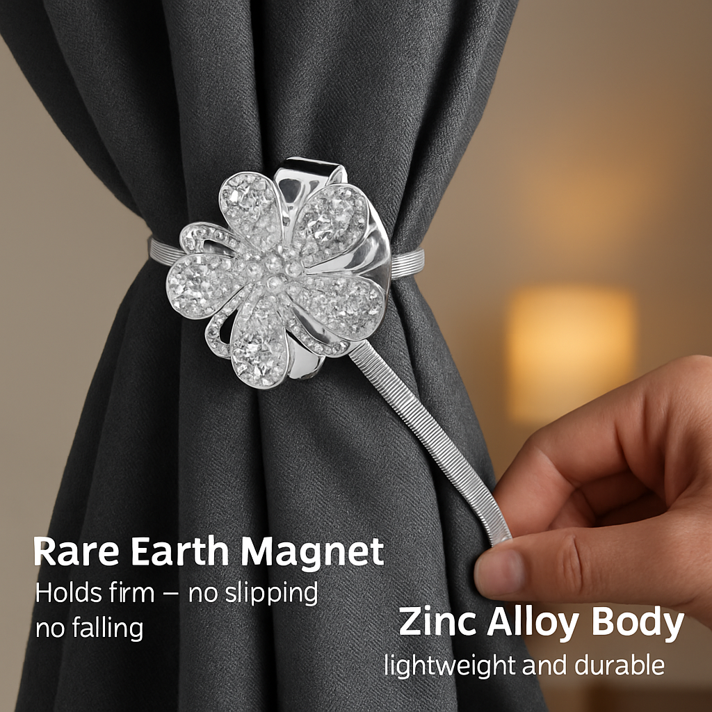 Magnetic Curtain Tiebacks with Extendable Floral Design