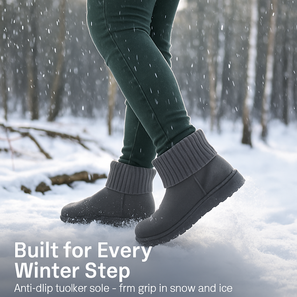 Women Snow Boots Suede Mid-Calf with Knit Lining