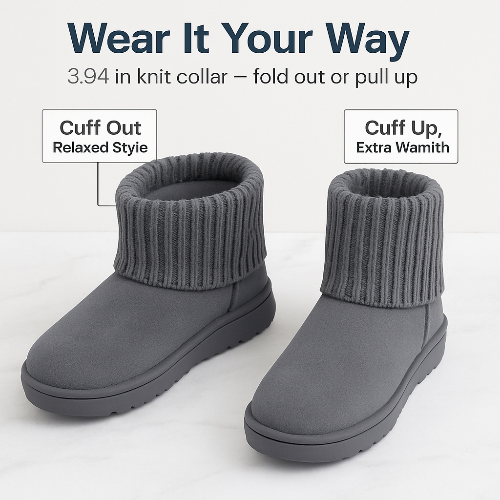 Women Snow Boots Suede Mid-Calf with Knit Lining
