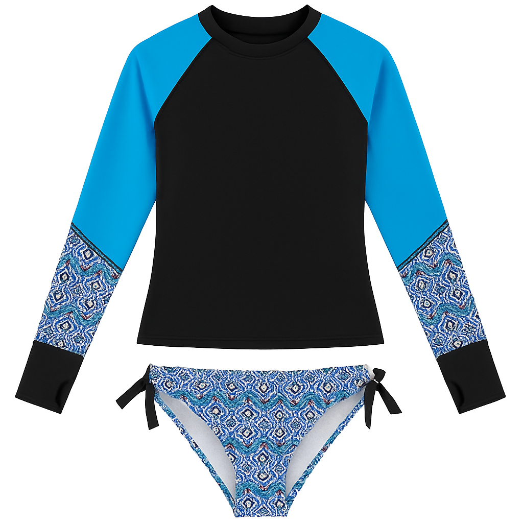 Women Long Sleeve 2-Piece Swimwear Top for Surfing and Beach