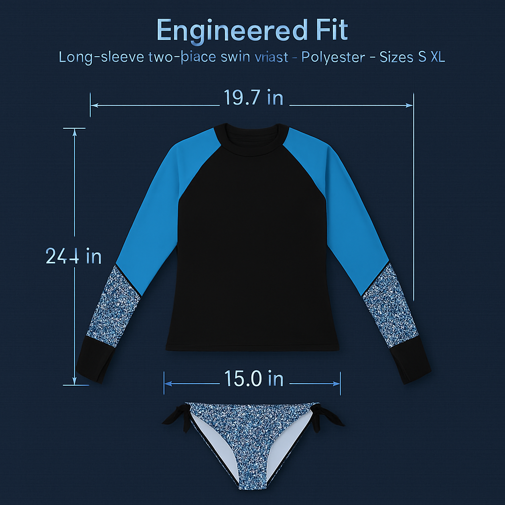 Women Long Sleeve 2-Piece Swimwear Top for Surfing and Beach