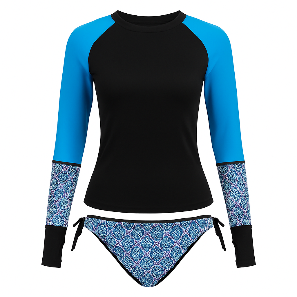 Women Long Sleeve 2-Piece Swimwear Top for Surfing and Beach