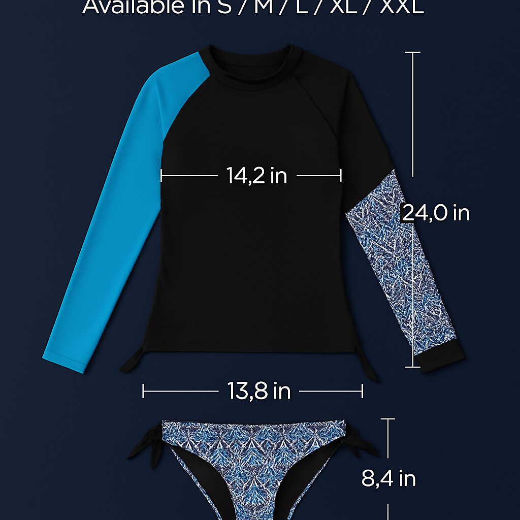 Women Long Sleeve 2-Piece Swimwear Top for Surfing and Beach