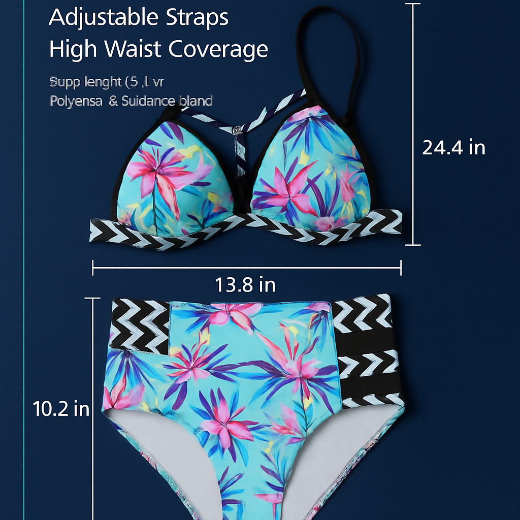 Floral Padded Push-Up Bikini Set with High-Waist