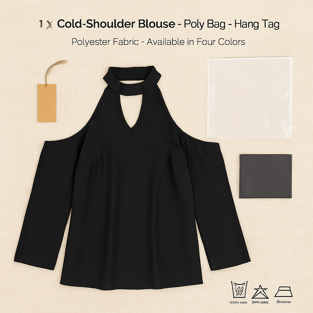 Off-the-Shoulder Blouse with V-Neck and Long Sleeves