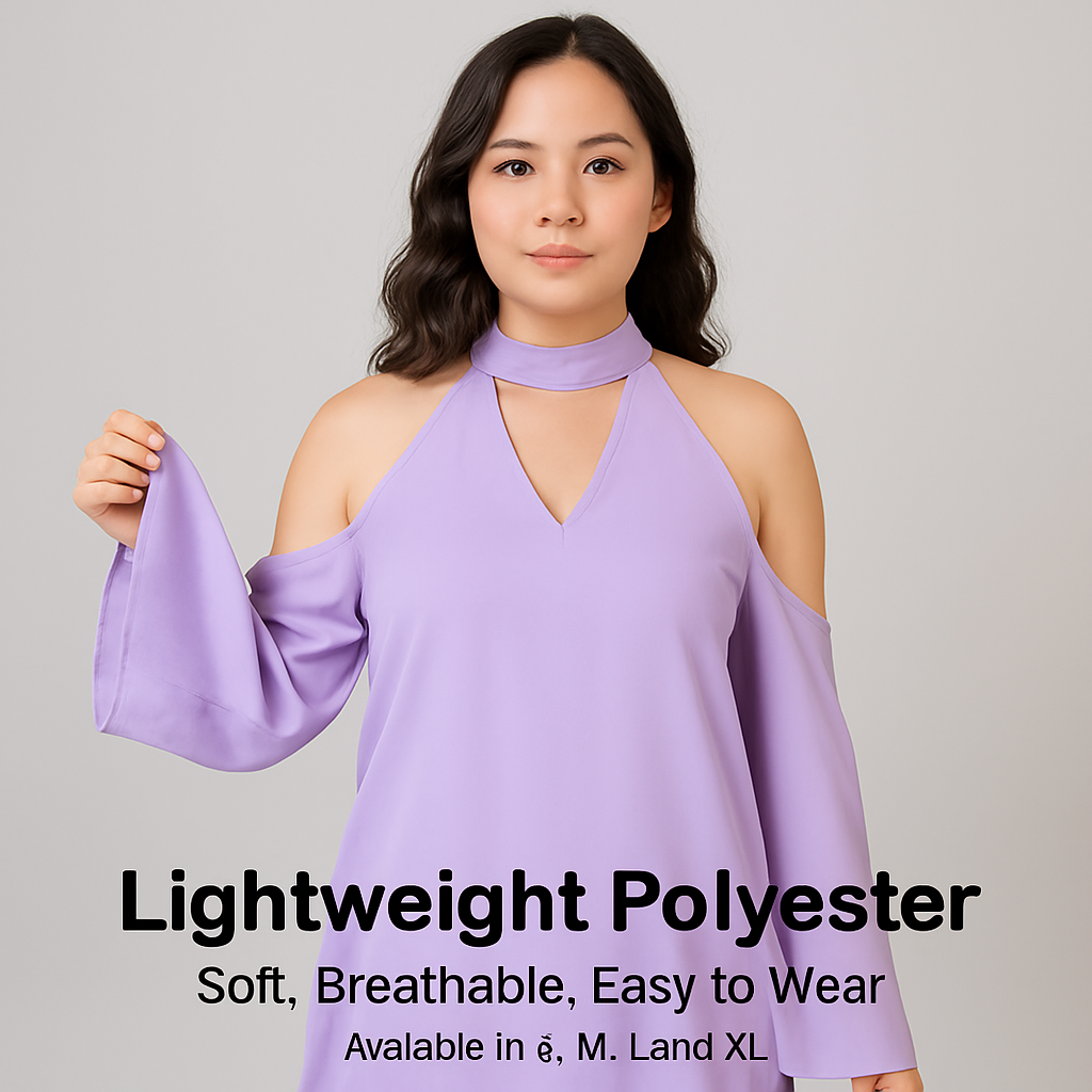 Off-the-Shoulder Blouse with V-Neck and Long Sleeves