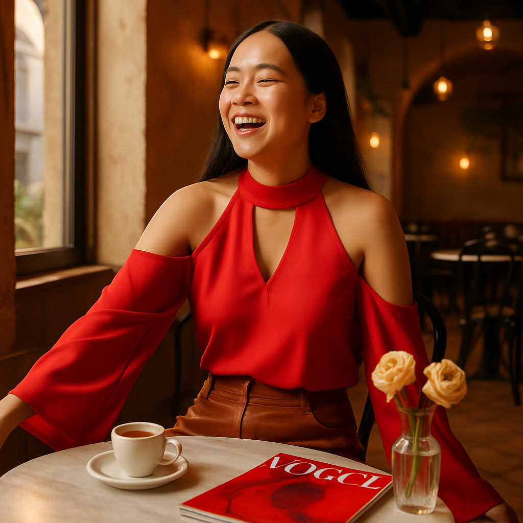 Off-the-Shoulder Blouse with V-Neck and Long Sleeves
