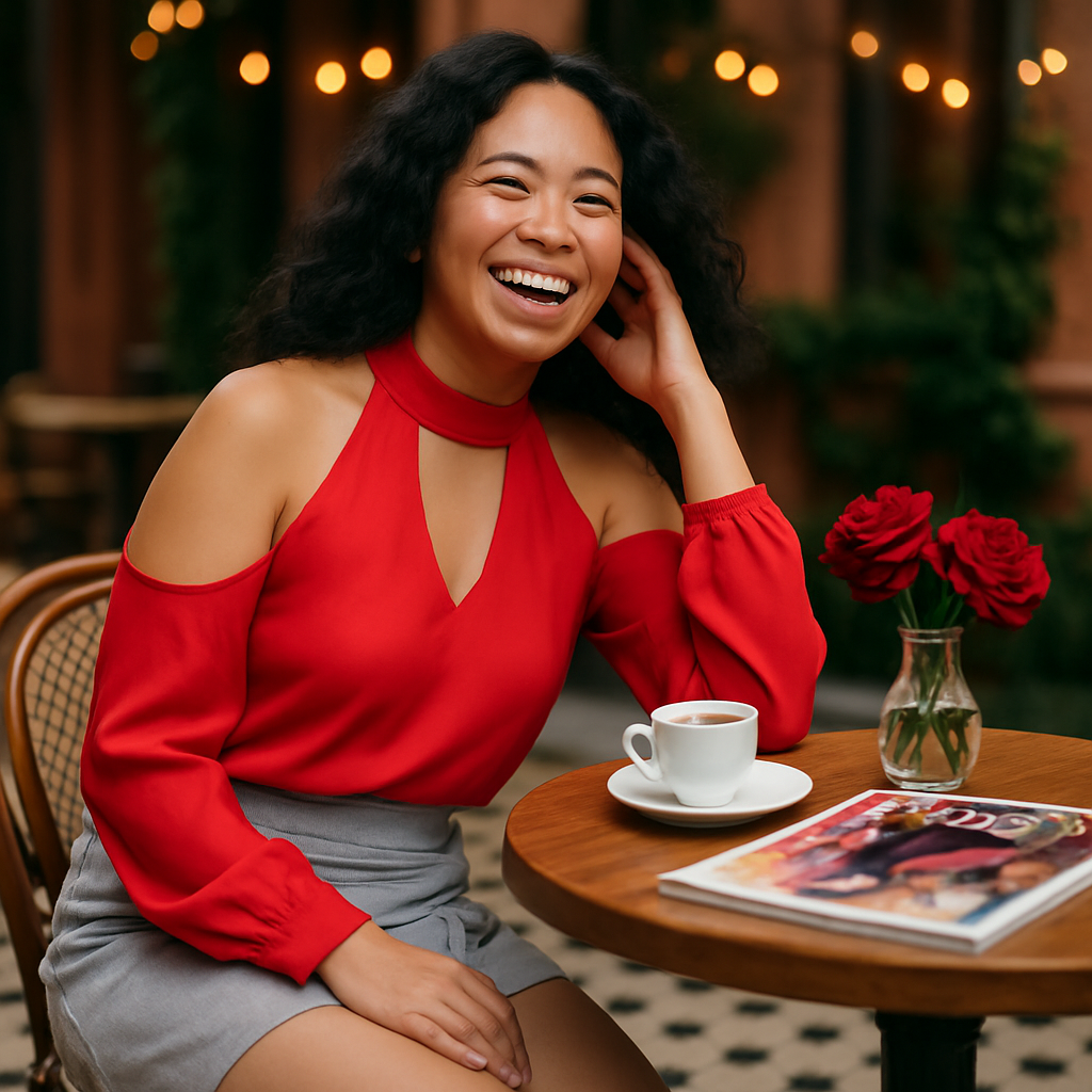Off-the-Shoulder Blouse with V-Neck and Long Sleeves