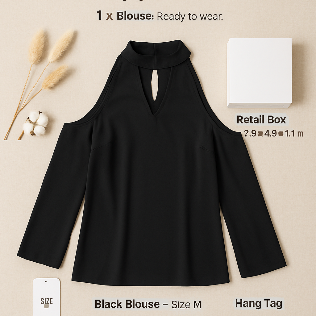 Off-the-Shoulder Blouse with V-Neck and Long Sleeves