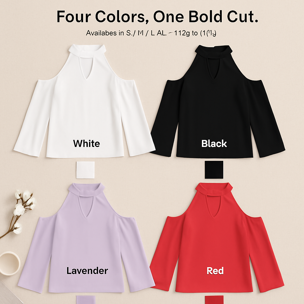 Off-the-Shoulder Blouse with V-Neck and Long Sleeves