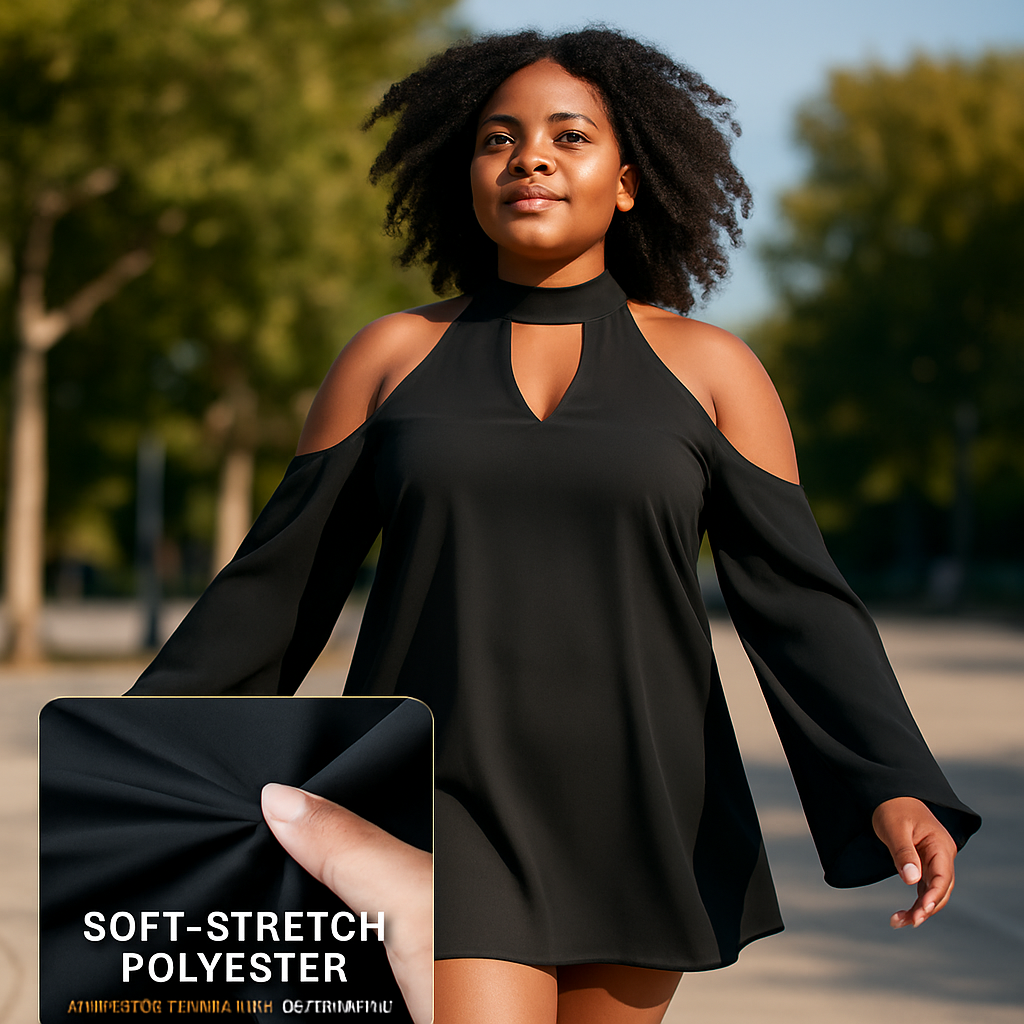 Off-the-Shoulder Blouse with V-Neck and Long Sleeves