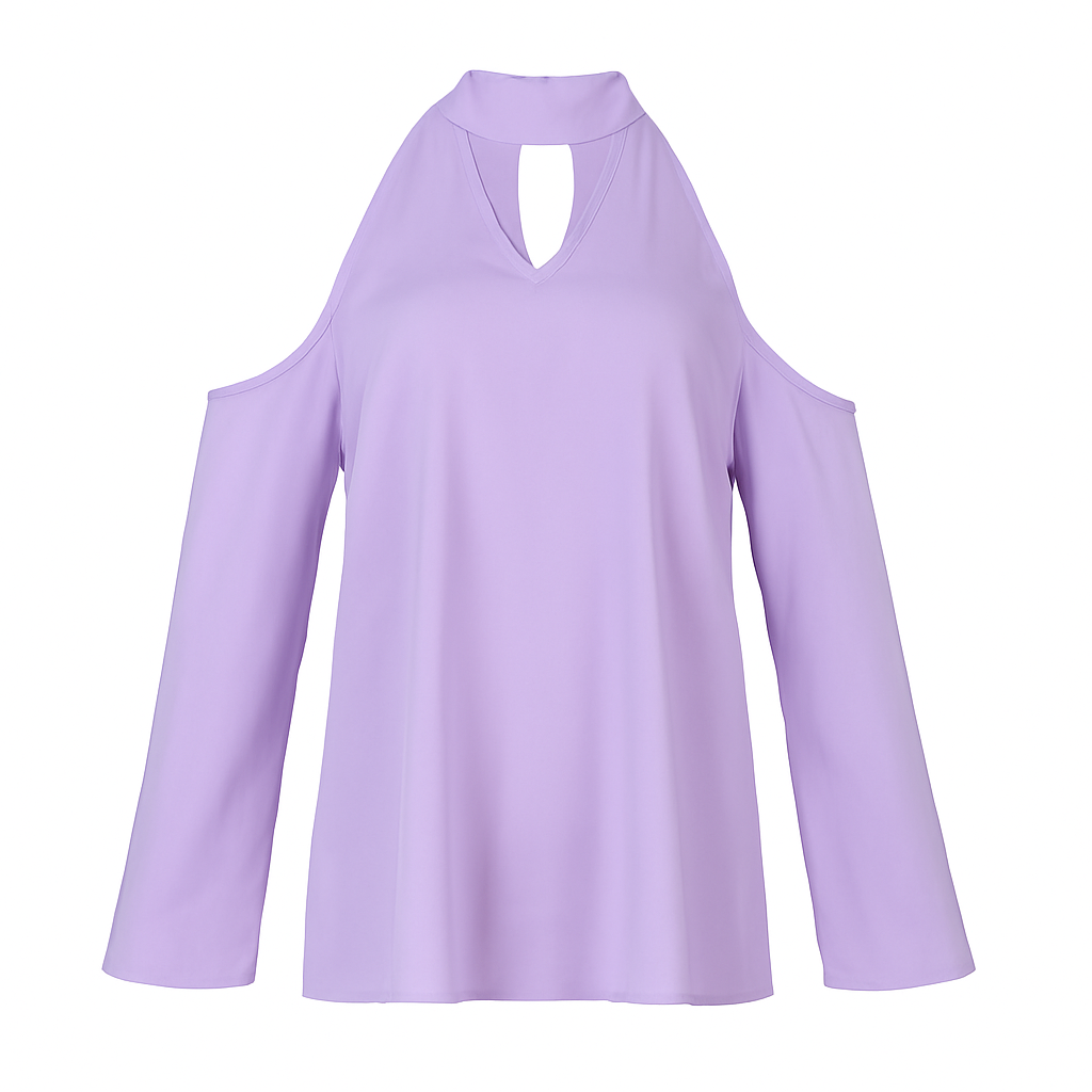 Off-the-Shoulder Blouse with V-Neck and Long Sleeves