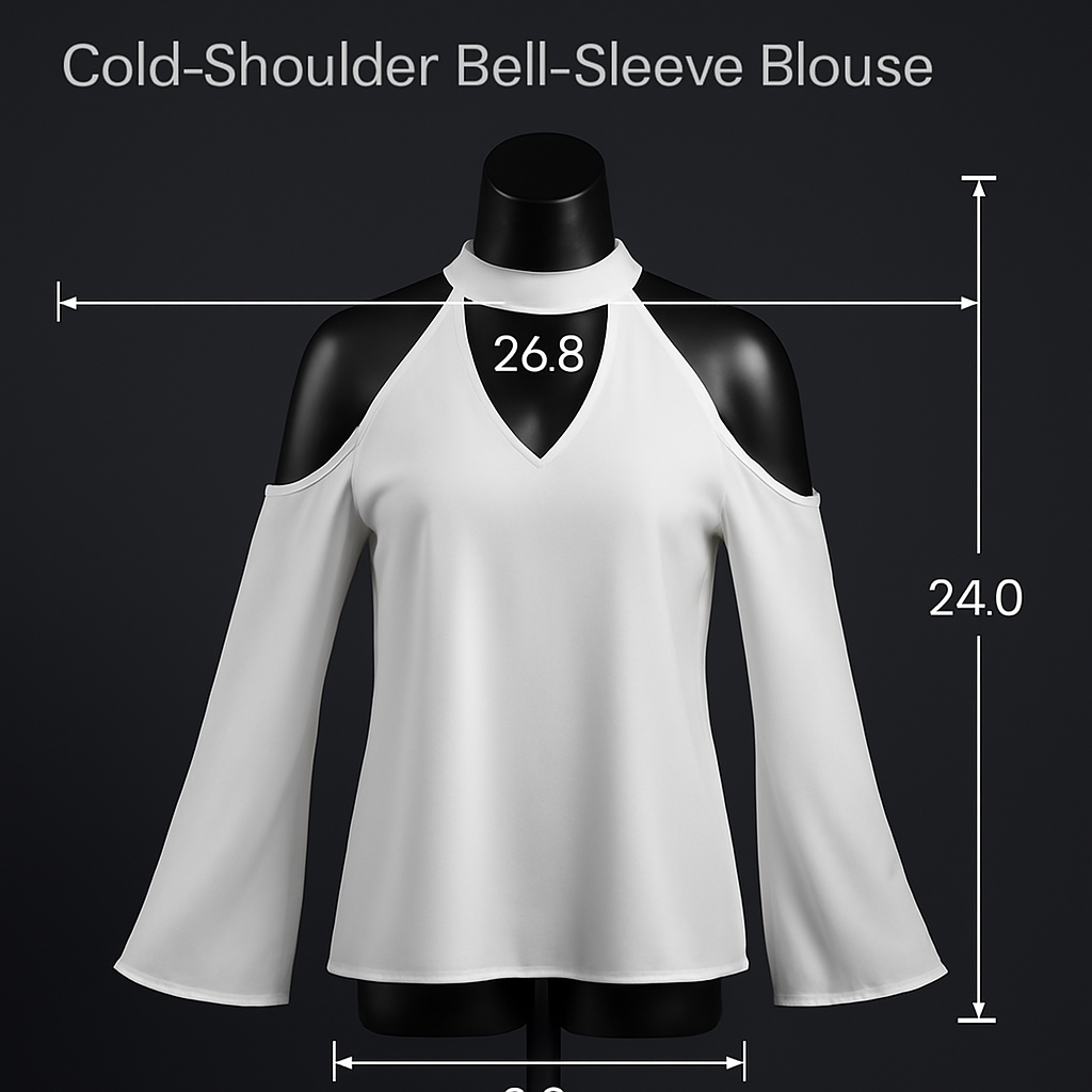 Off-the-Shoulder Blouse with V-Neck and Long Sleeves