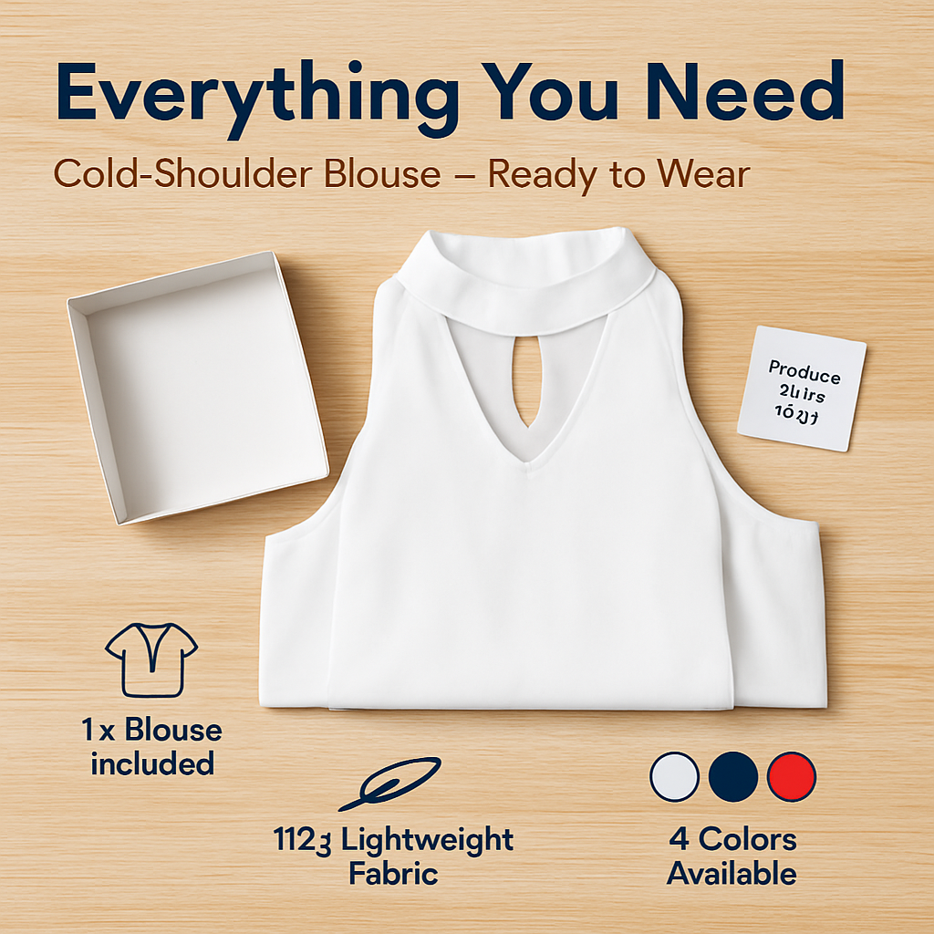 Off-the-Shoulder Blouse with V-Neck and Long Sleeves