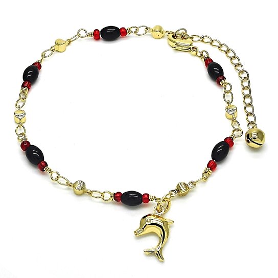 RMZ Gold NYC 14K Gold Plated Dolphin Anklet Bracelet – 10" for Women & Teens