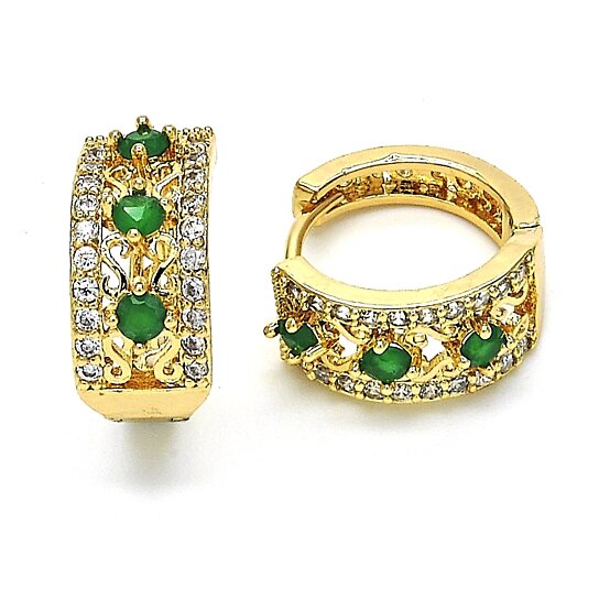 RMZ GOLD NYC 14k Gold Lab Created Emerald Hoop Earring Earrings