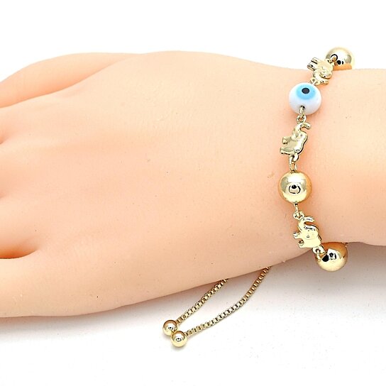 Elephant Ball Evil Eye Adjustable Bracelet 14K Gold