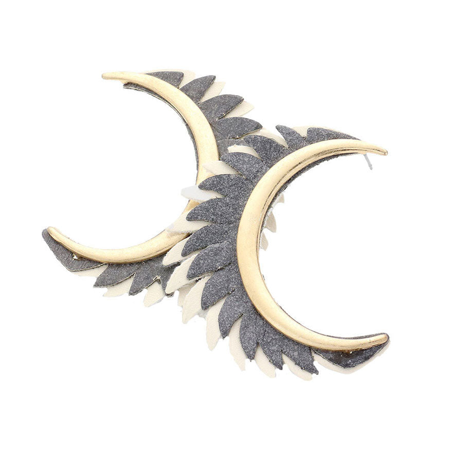 Genuine Leather Trimmed Half Metal Circle Post Back Earrings