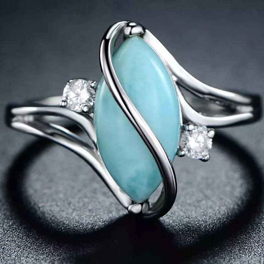 Bague S en larimar véritable taille marquise