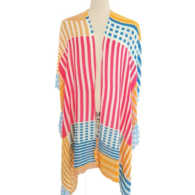 Geometric Print Design Multi Shape Cover Up Kimono Beachwear
