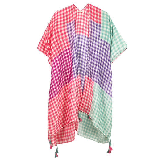 Gingham Check Cover Up Kimono Poncho Beachwear