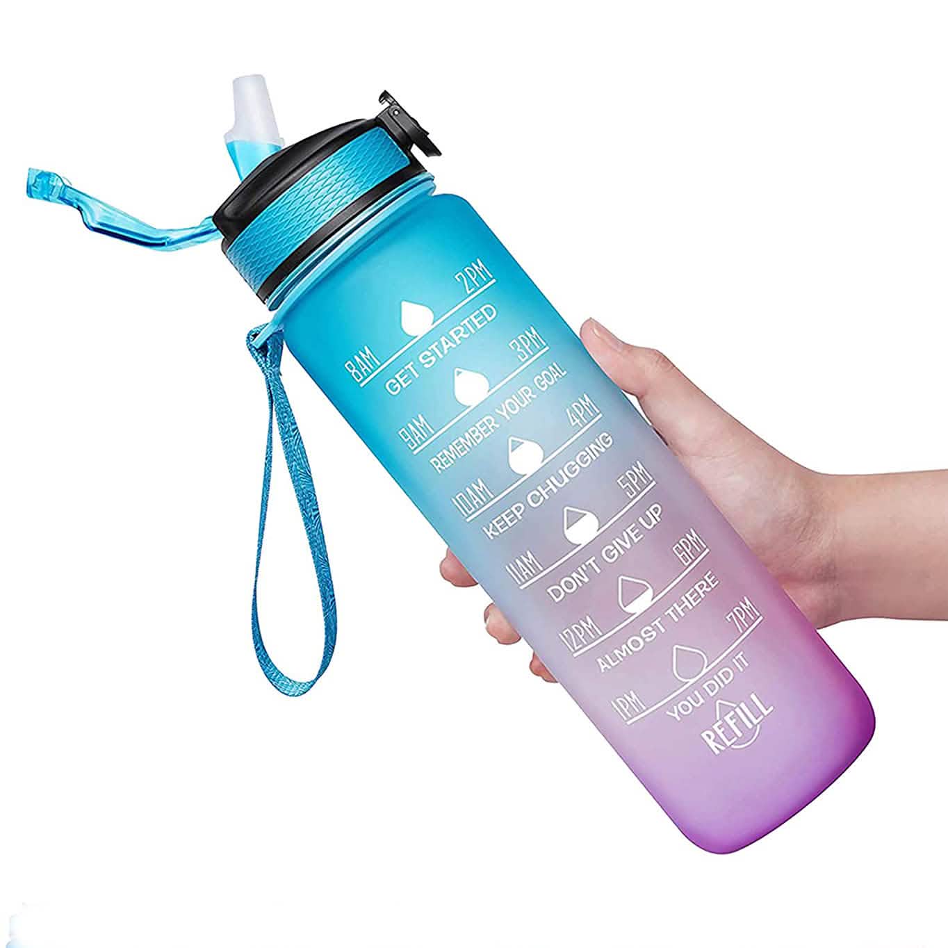 Bouteille d'eau Giotto 950 ml anti-fuite sans BPA avec marqueur de temps et paille