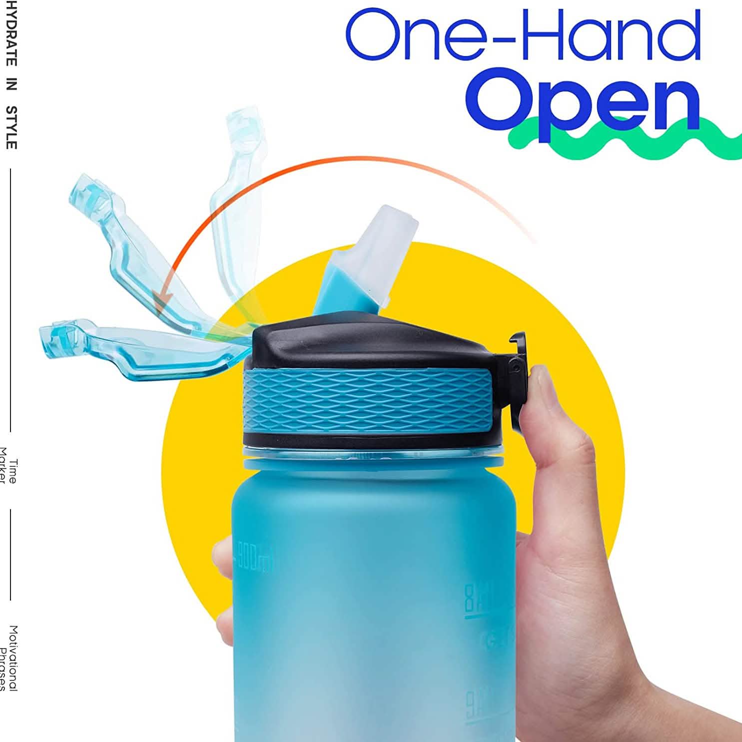 Bouteille d'eau Giotto 950 ml anti-fuite sans BPA avec marqueur de temps et paille