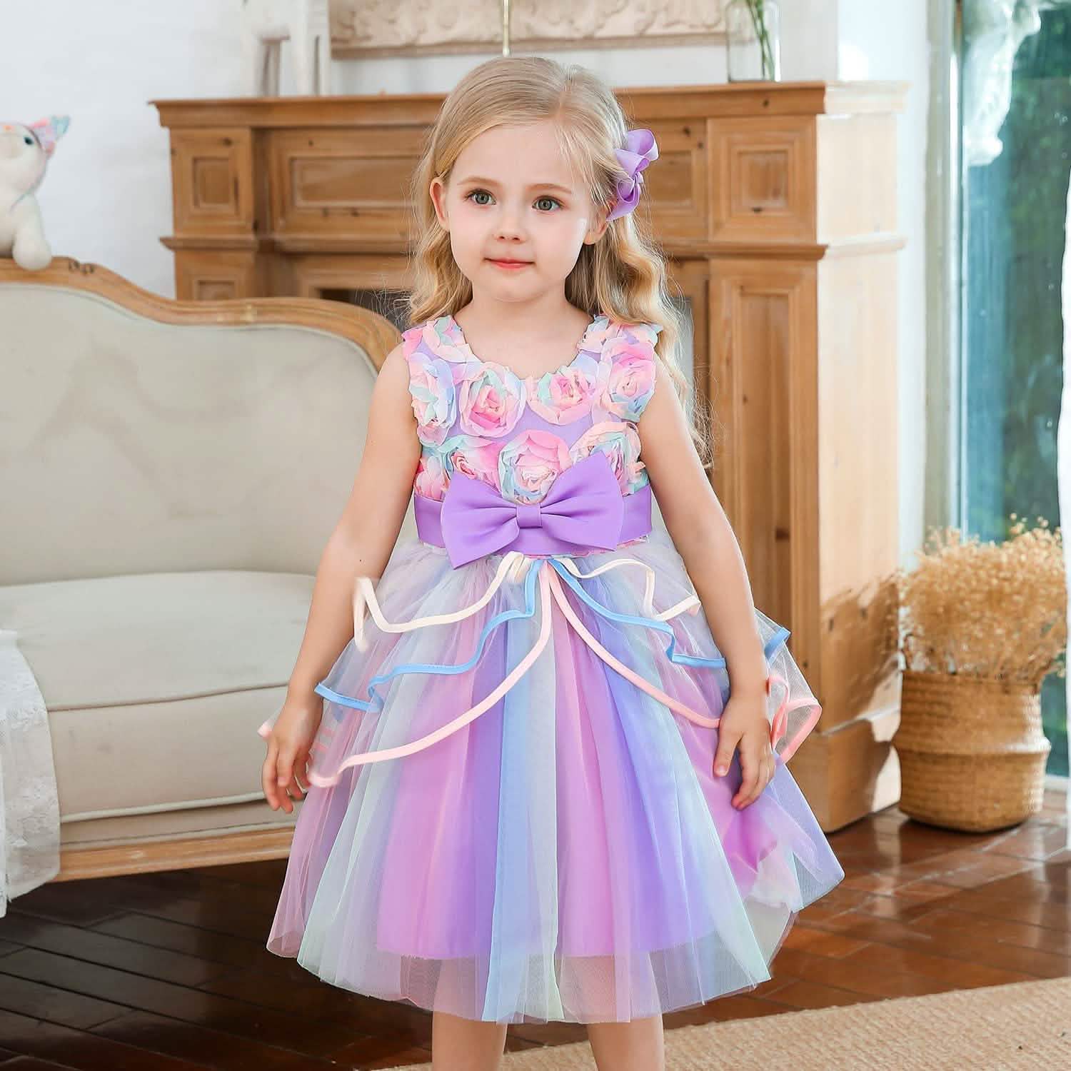 Robe en tulle et dentelle arc-en-ciel pour fille