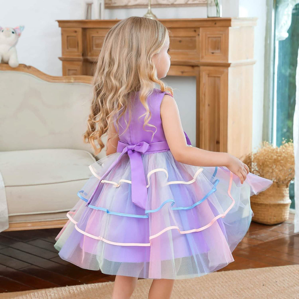Robe en tulle et dentelle arc-en-ciel pour fille