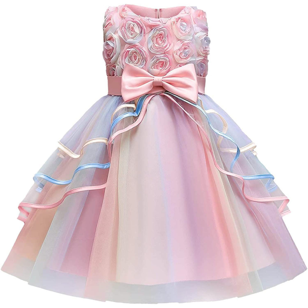Robe en tulle et dentelle arc-en-ciel pour fille