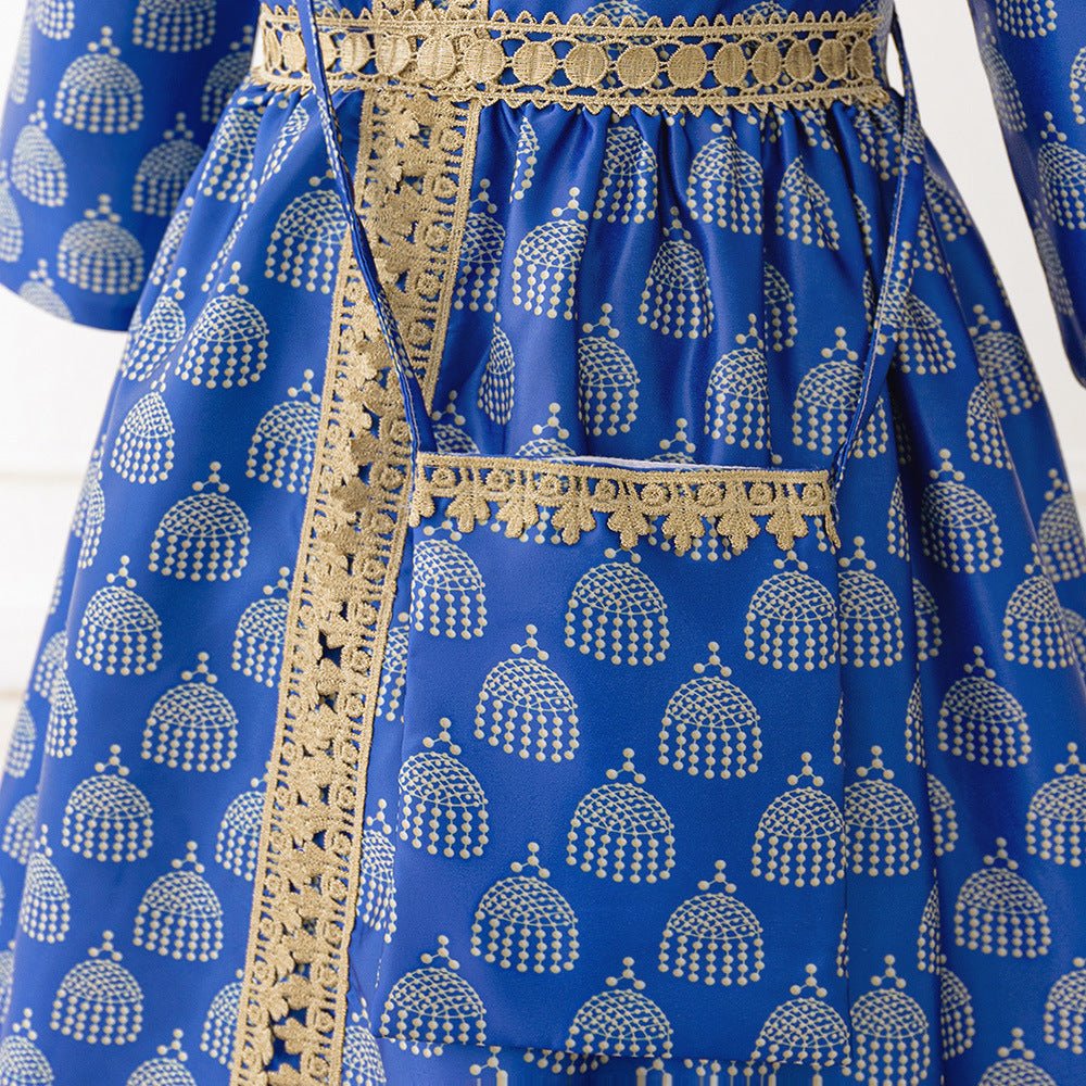 Girls Royal Blue Printed Kaftan Dress(MKG023)