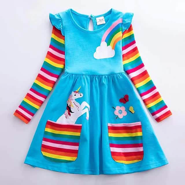 Robe fleurie licorne arc-en-ciel pour filles