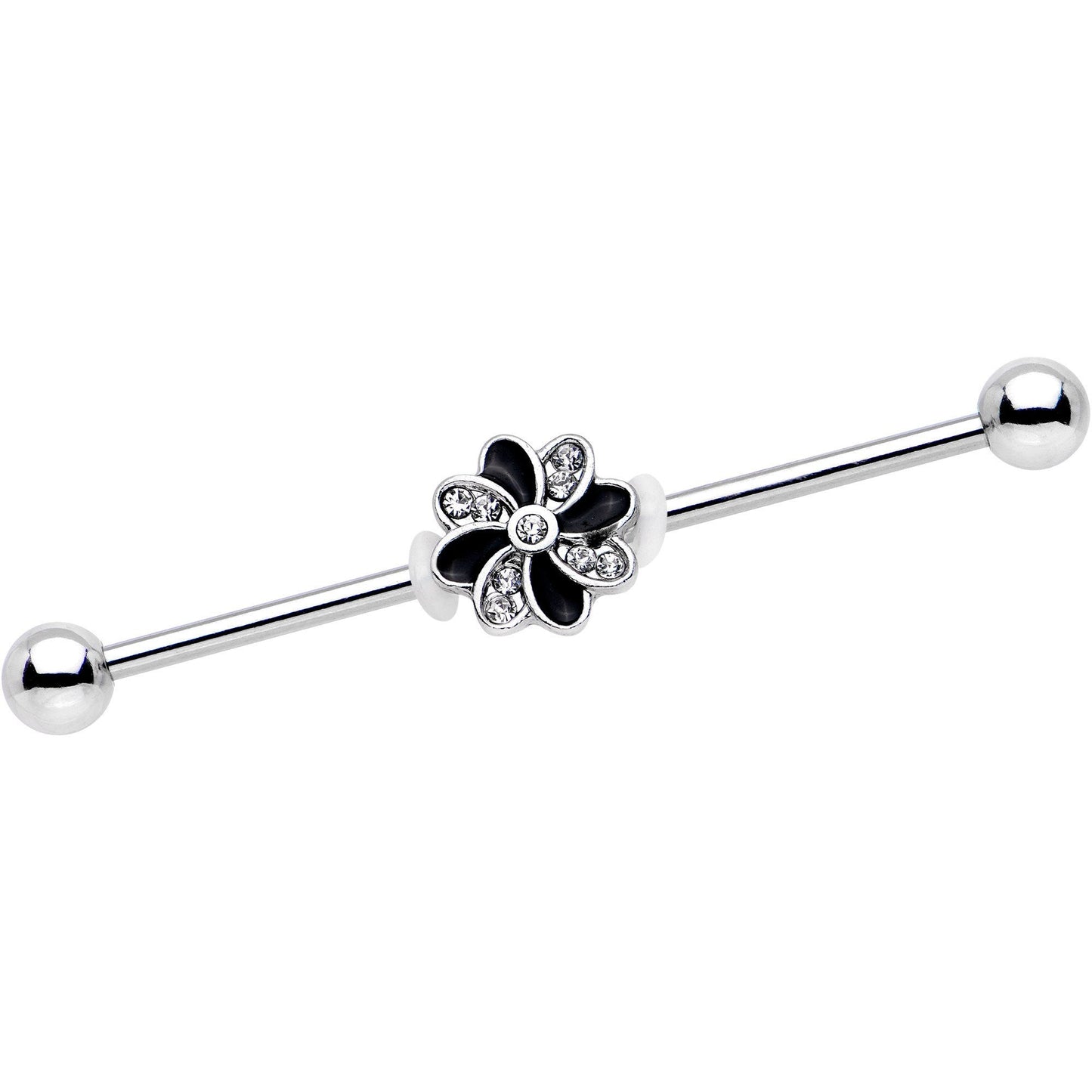 Clear Gem Pinwheel Flower Industrial Barbell 38mm