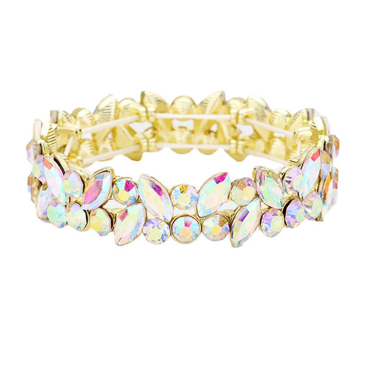 Glass Crystal Marquise Stone Cluster Stretch Bracelet