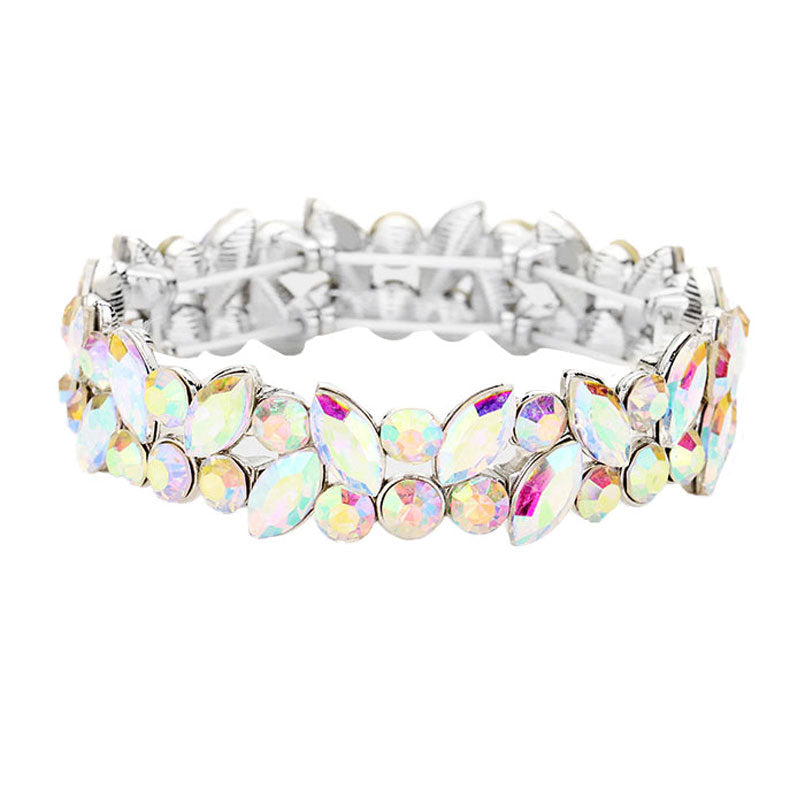 Glass Crystal Marquise Stone Cluster Stretch Bracelet