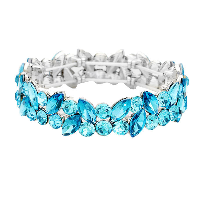 Glass Crystal Marquise Stone Cluster Stretch Bracelet