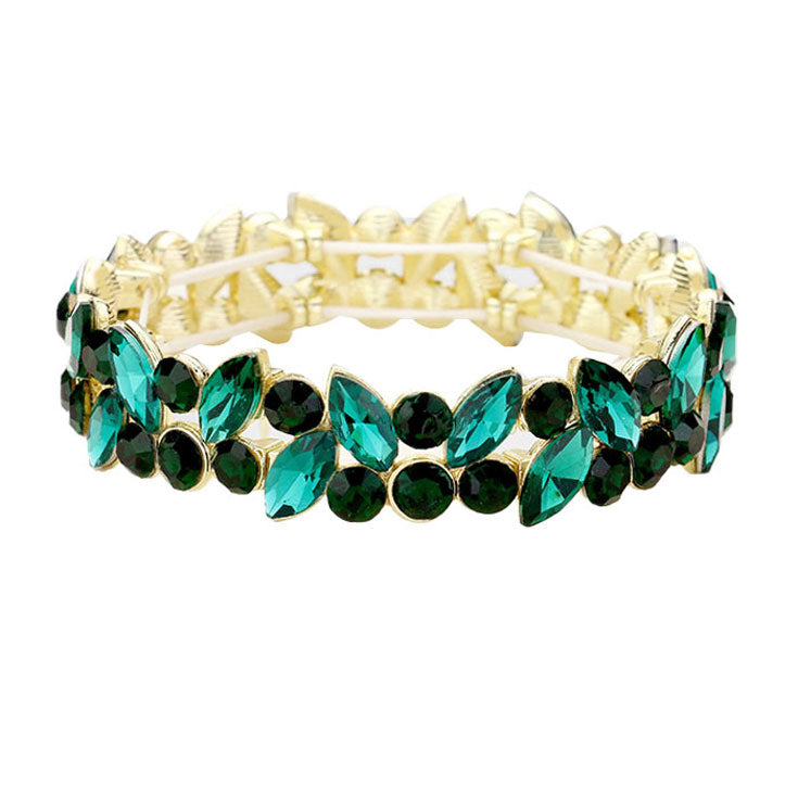 Glass Crystal Marquise Stone Cluster Stretch Bracelet
