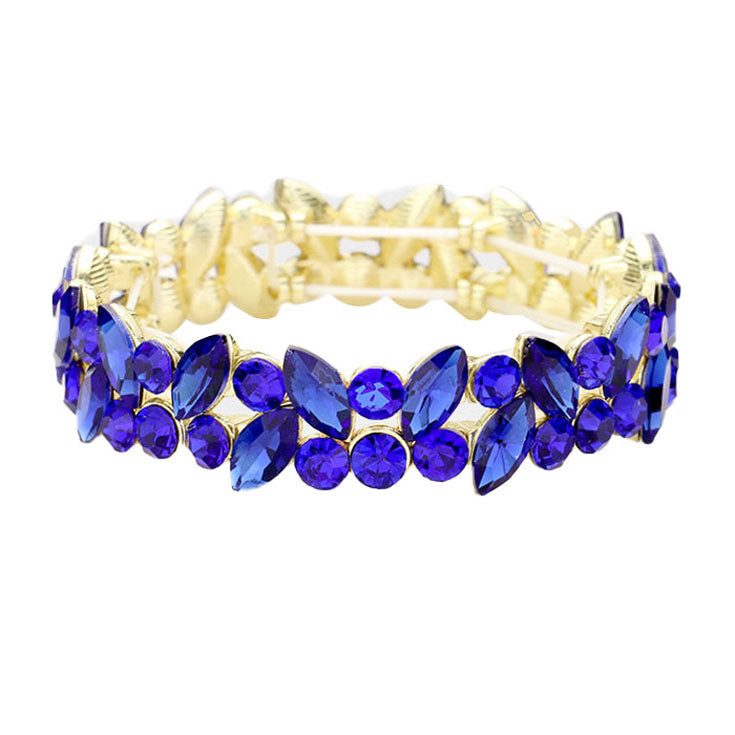 Glass Crystal Marquise Stone Cluster Stretch Bracelet