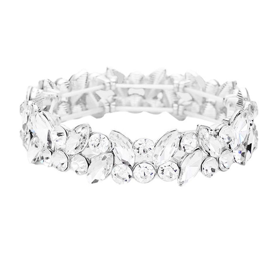 Glass Crystal Marquise Stone Cluster Stretch Bracelet