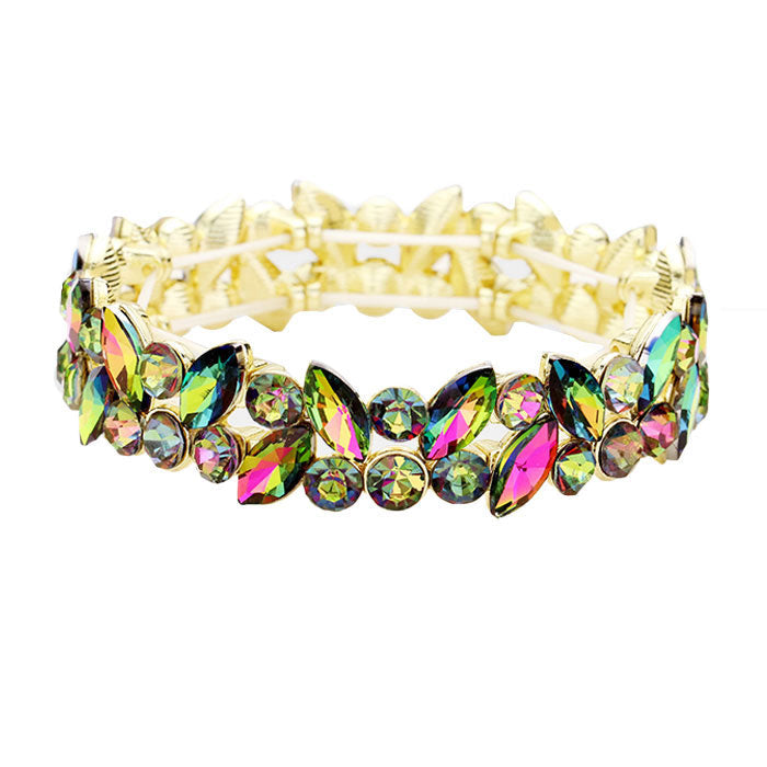 Glass Crystal Marquise Stone Cluster Stretch Bracelet