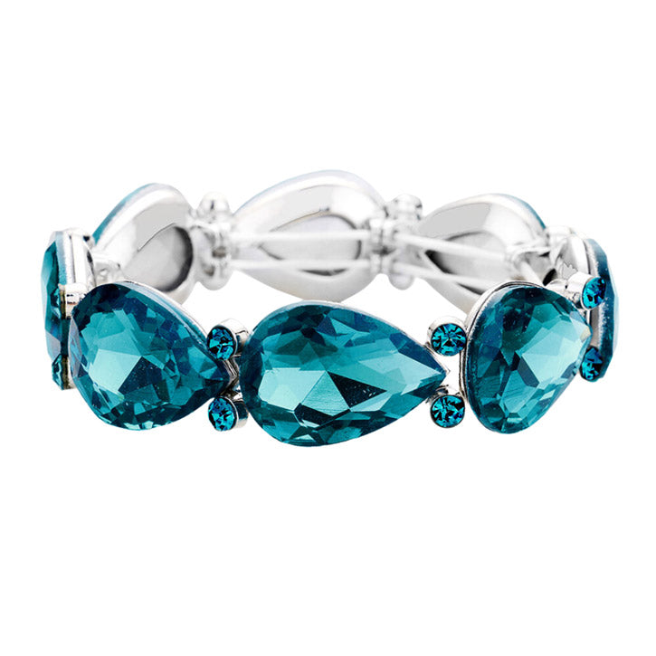 Glass Crystal Teardrop Accented Stretch Bracelet